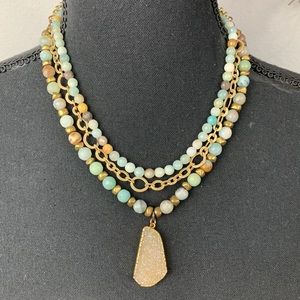 Necklace 3 chain claps Rose Quartz